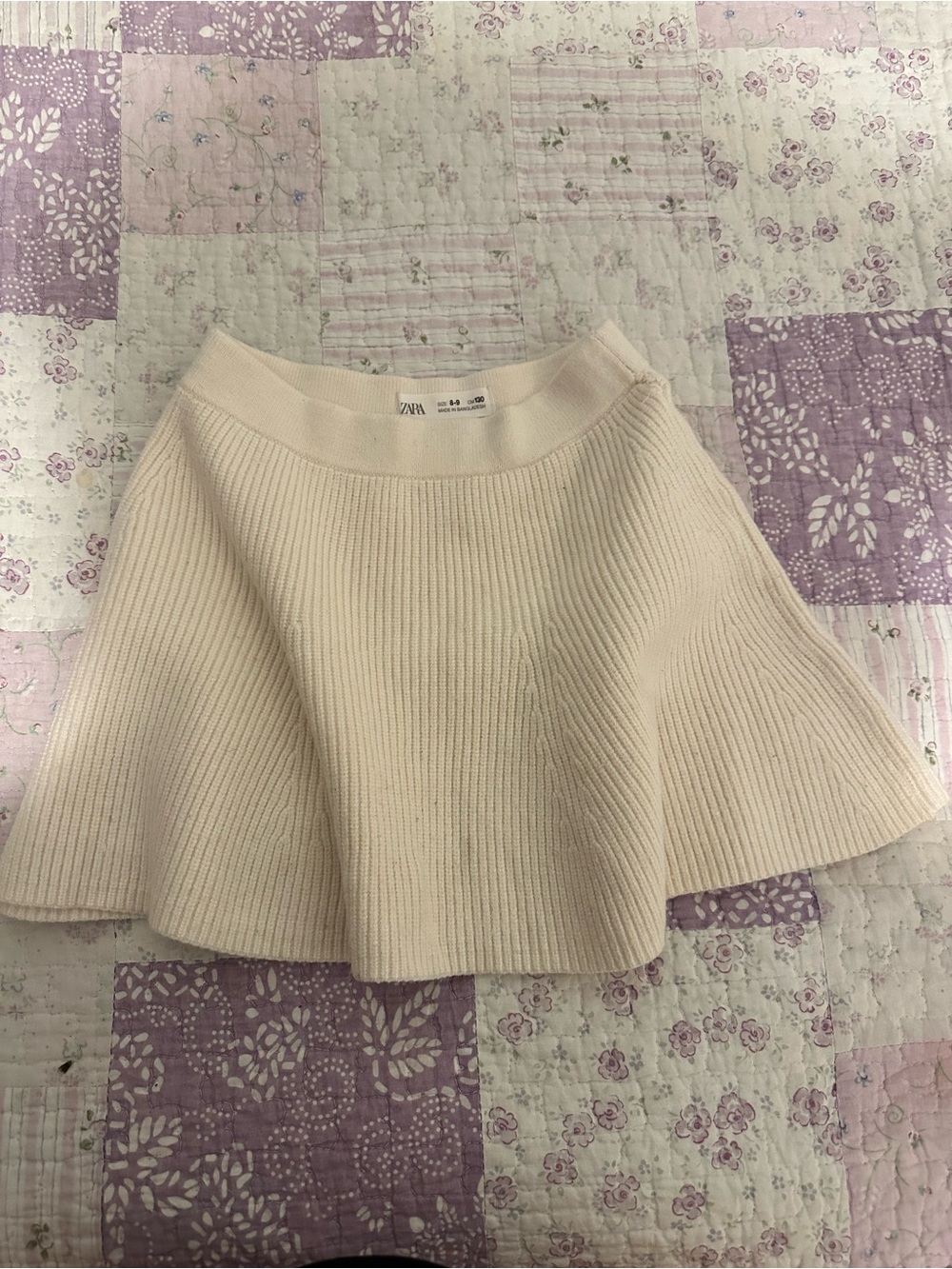 Zara Cream Ribbed Flared Skirt